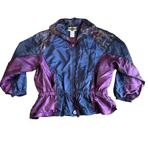 Out Brook Purple Blue Abstract Colorblock Zip‎ Up Jacket Women's Large Vintage